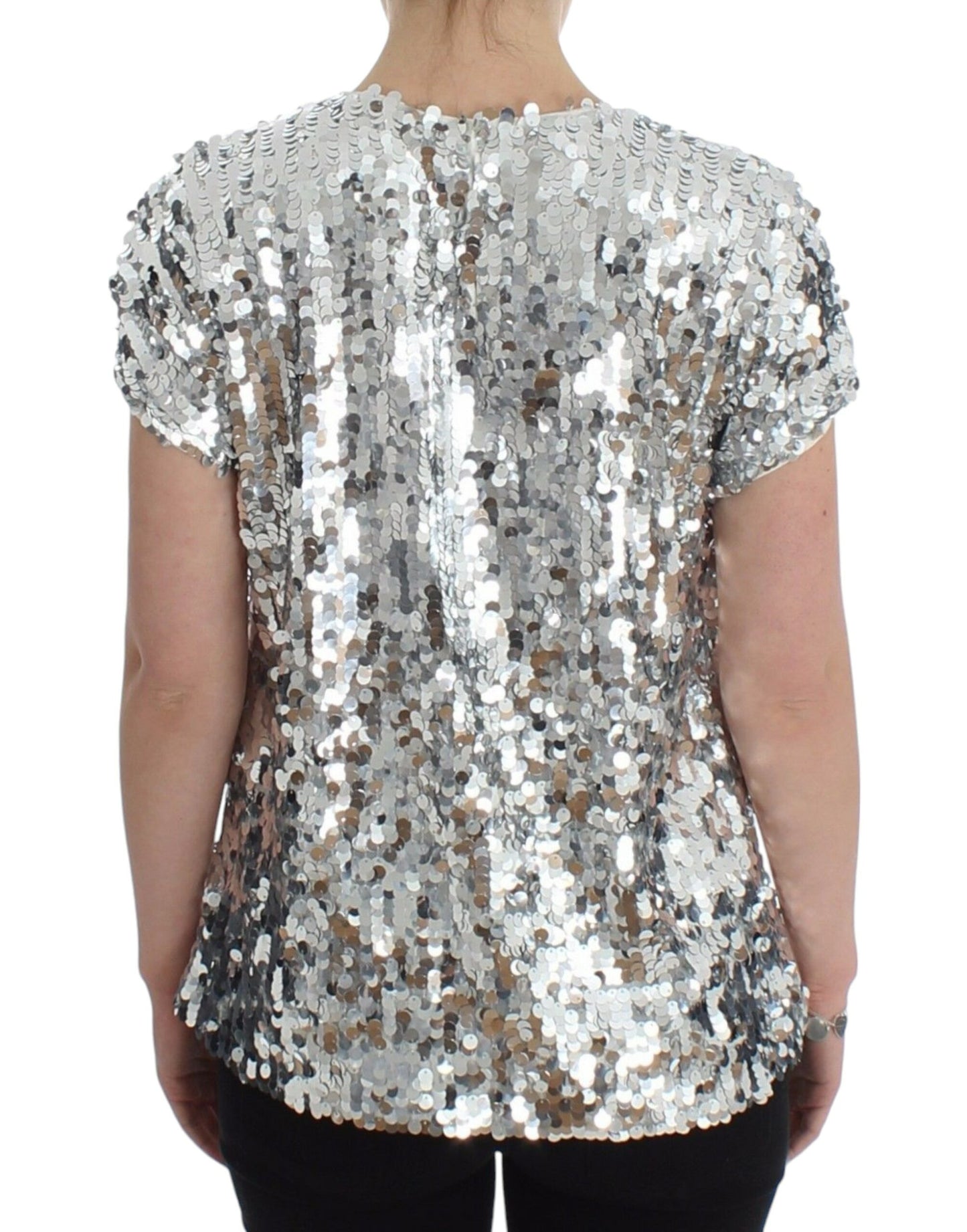Dolce &amp; Gabbana - Top con scollo a V e paillettes argento