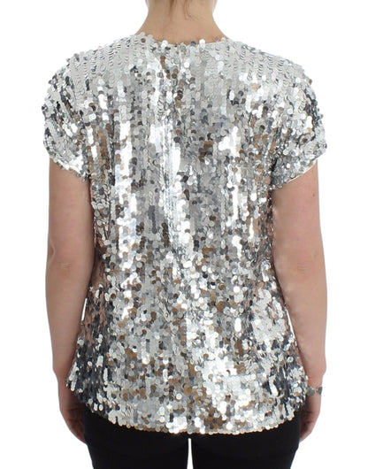 Dolce &amp; Gabbana - Top con scollo a V e paillettes argento