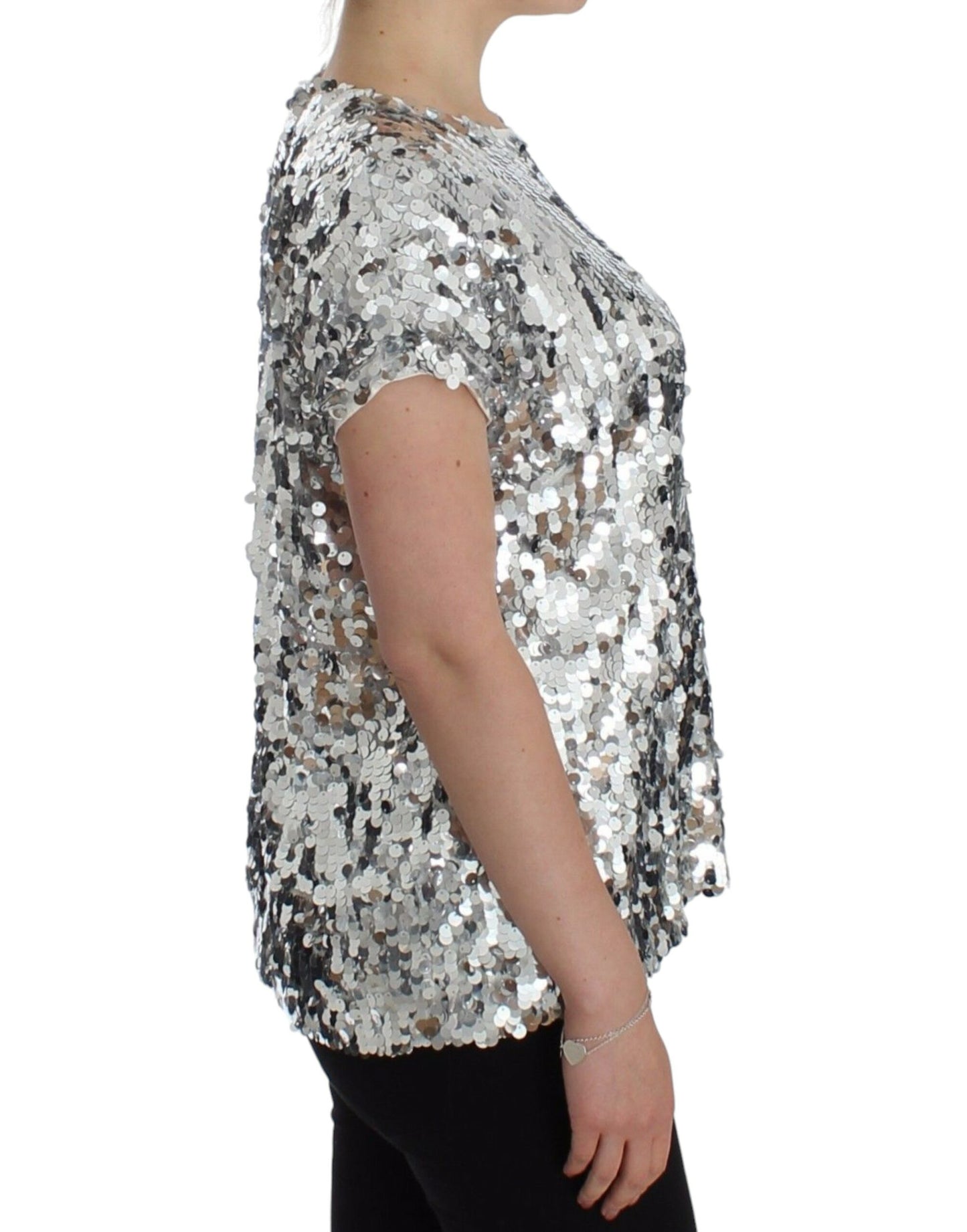 Dolce &amp; Gabbana - Top con scollo a V e paillettes argento