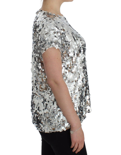 Dolce &amp; Gabbana - Top con scollo a V e paillettes argento