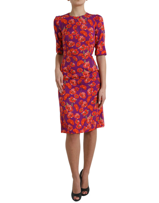 Abito tubino con stampa floreale multicolore di papaveri Dolce &amp; Gabbana