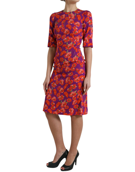 Abito tubino con stampa floreale multicolore di papaveri Dolce &amp; Gabbana