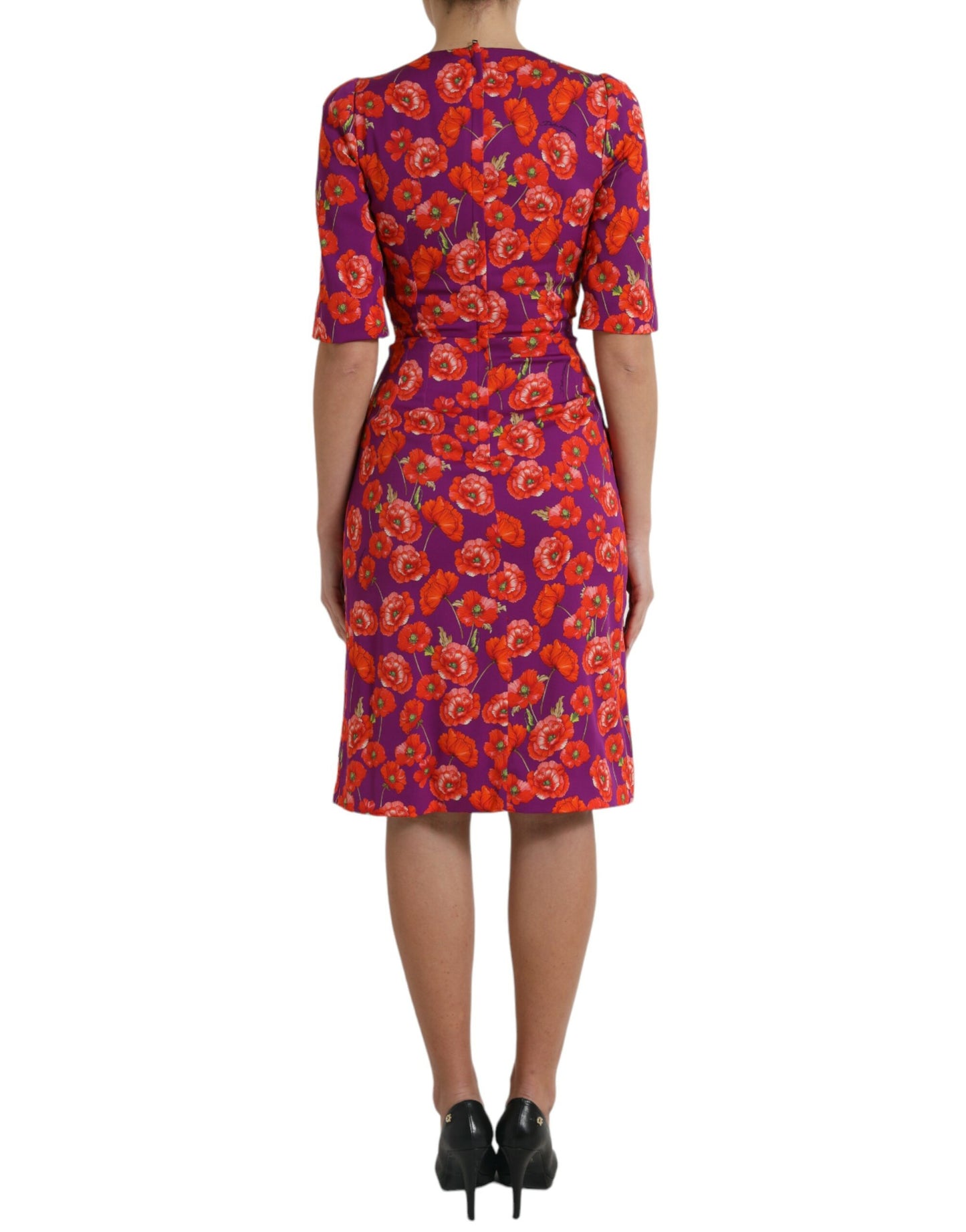 Abito tubino con stampa floreale multicolore di papaveri Dolce &amp; Gabbana