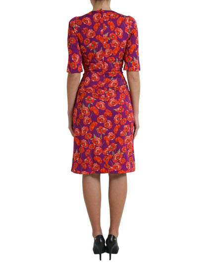 Abito tubino con stampa floreale multicolore di papaveri Dolce &amp; Gabbana
