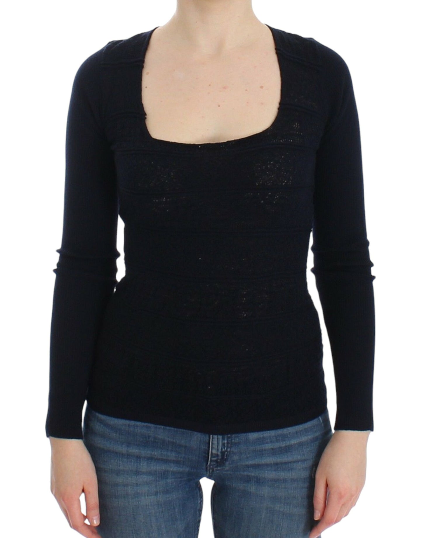 Maglione elasticizzato in lana blu lavorato a maglia Ermanno Scervino
