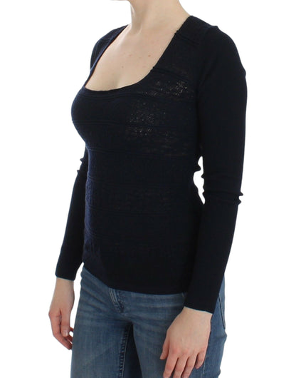 Maglione elasticizzato in lana blu lavorato a maglia Ermanno Scervino