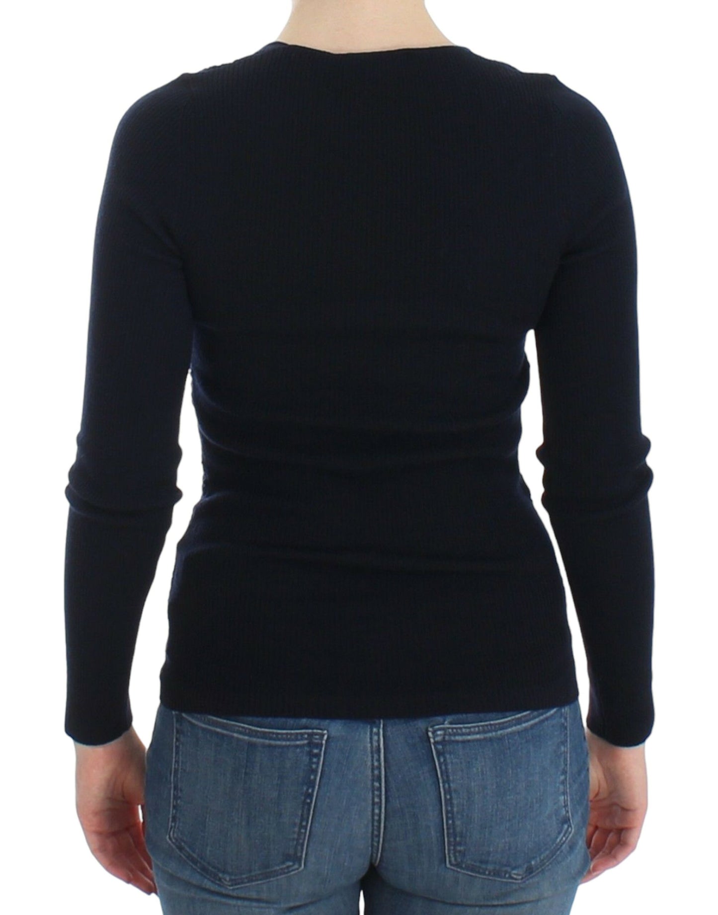 Maglione elasticizzato in lana blu lavorato a maglia Ermanno Scervino