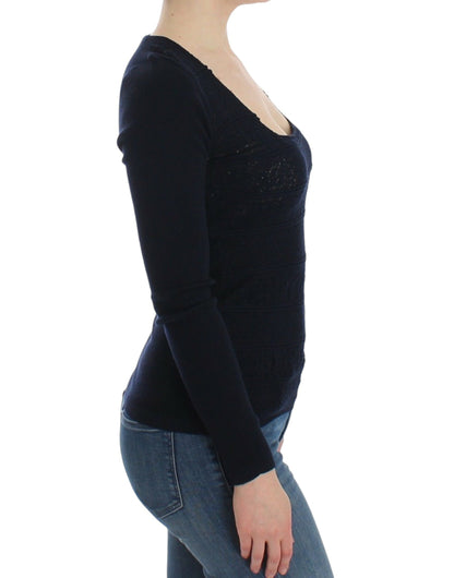 Maglione elasticizzato in lana blu lavorato a maglia Ermanno Scervino
