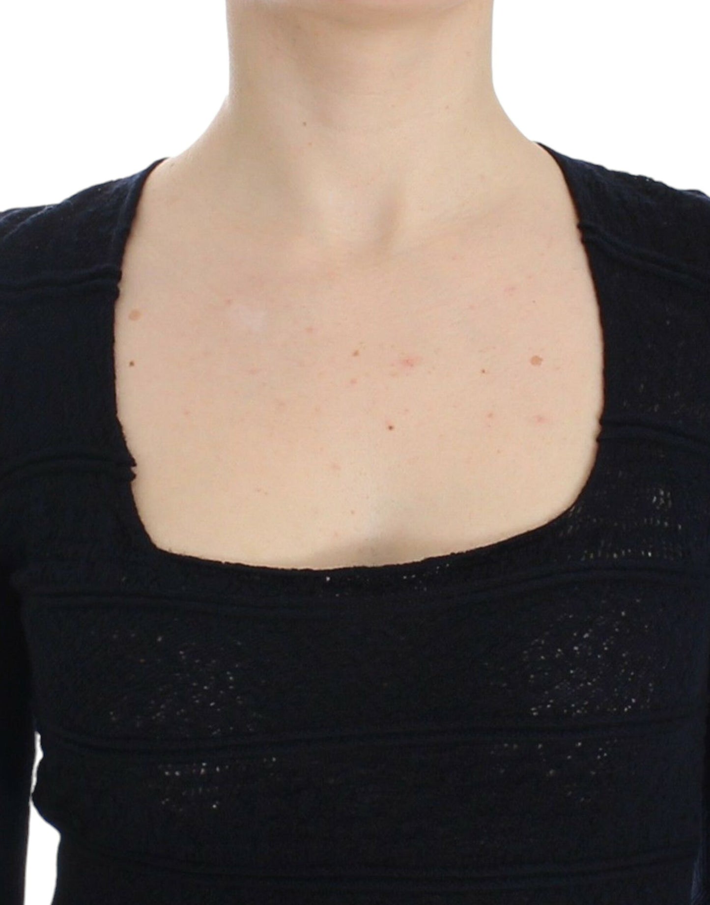 Maglione elasticizzato in lana blu lavorato a maglia Ermanno Scervino