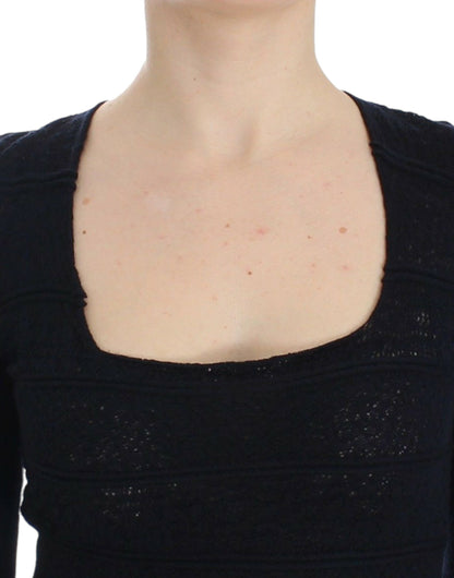 Maglione elasticizzato in lana blu lavorato a maglia Ermanno Scervino