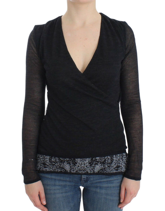 Maglione a maniche lunghe elasticizzato in misto lana nera Ermanno Scervino