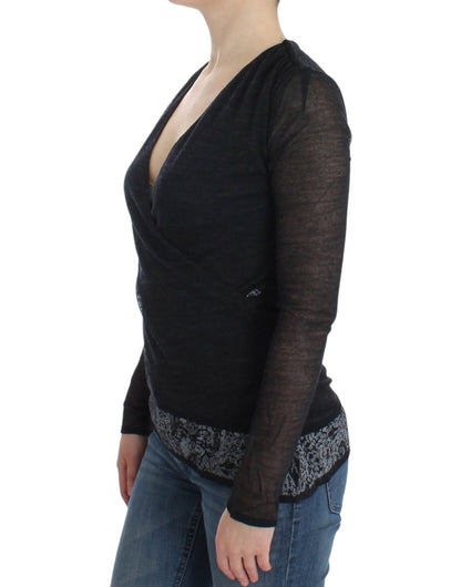 Maglione a maniche lunghe elasticizzato in misto lana nera Ermanno Scervino