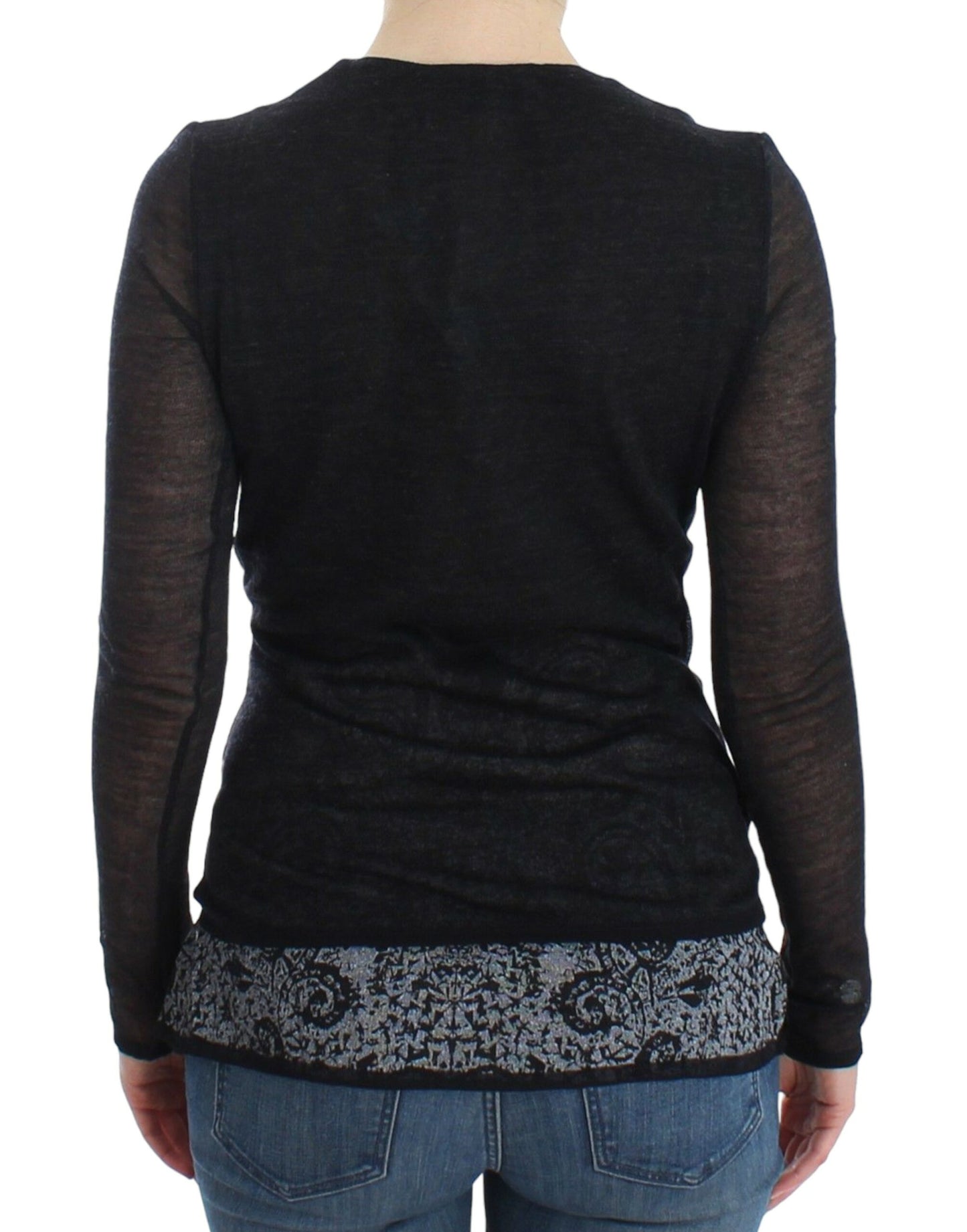 Maglione a maniche lunghe elasticizzato in misto lana nera Ermanno Scervino
