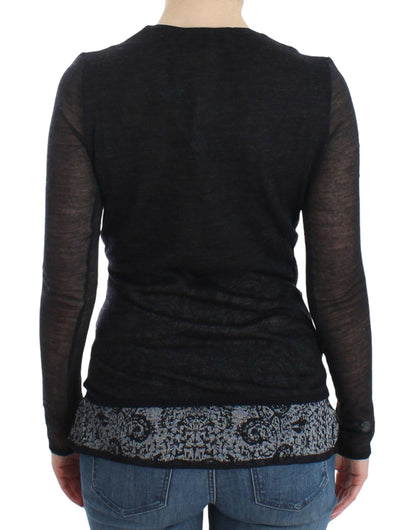 Maglione a maniche lunghe elasticizzato in misto lana nera Ermanno Scervino