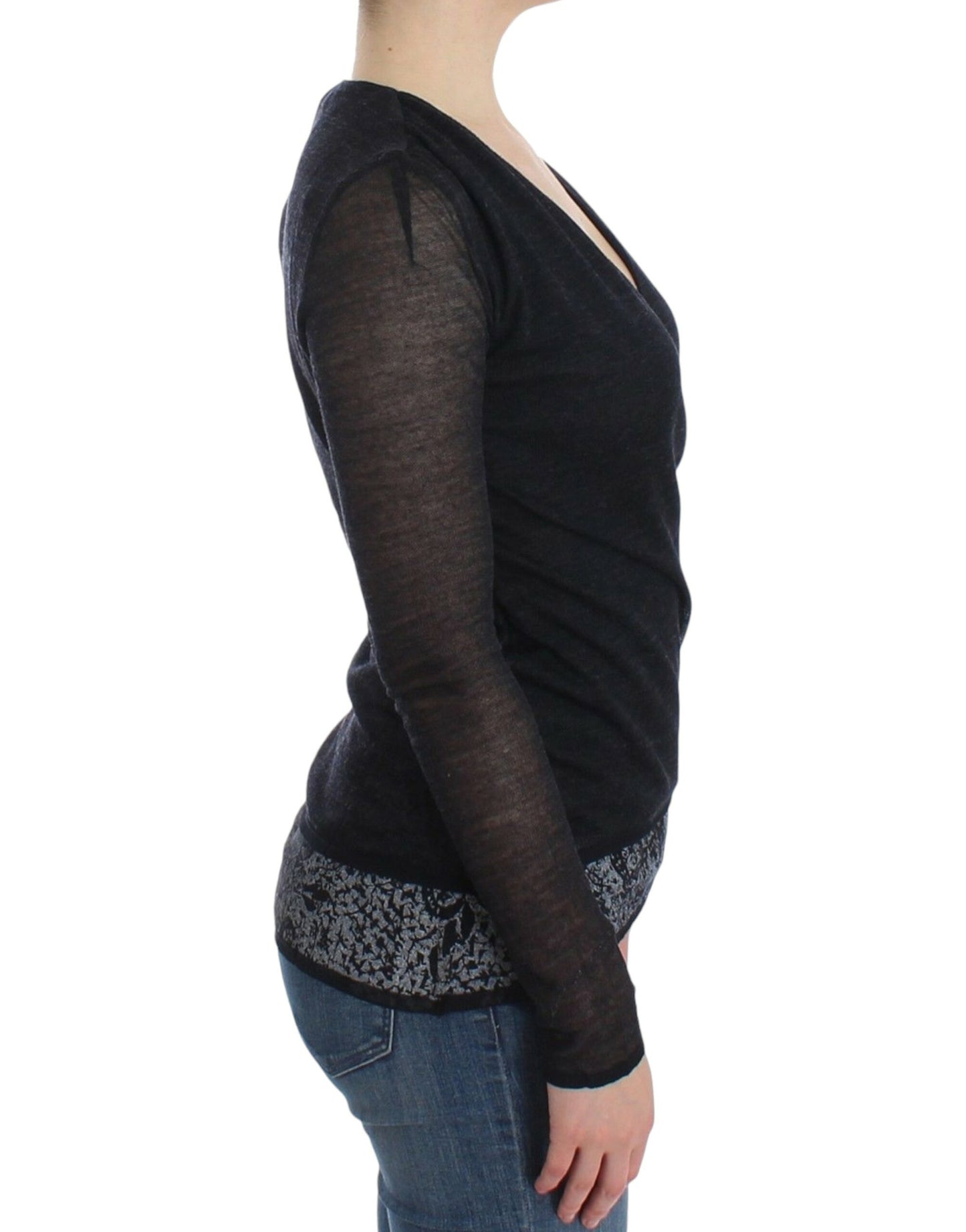 Maglione a maniche lunghe elasticizzato in misto lana nera Ermanno Scervino