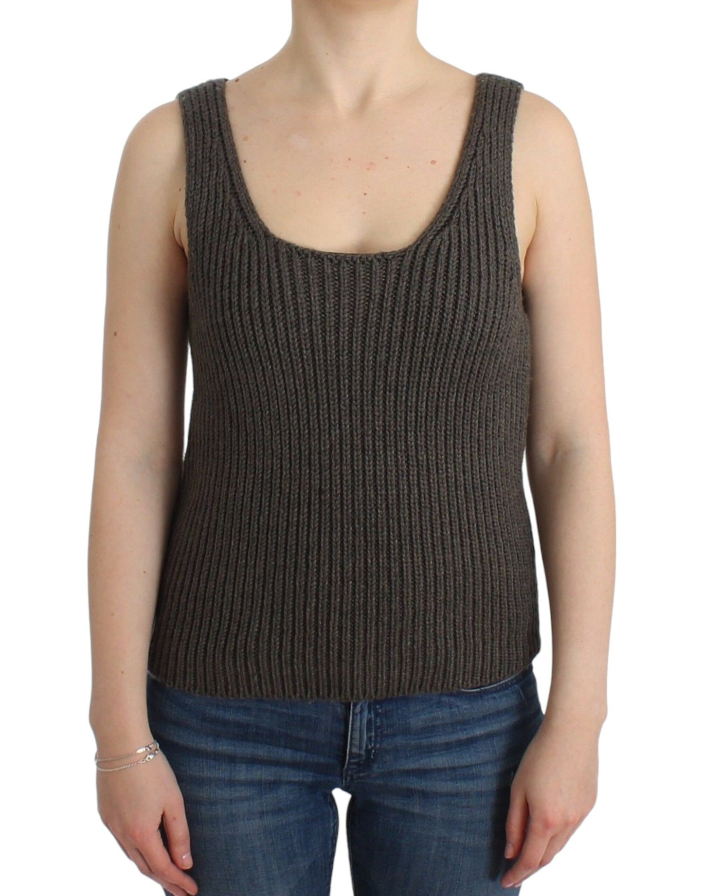 Ermanno Scervino Maglia Grigia Maglione Lavorato a Maglia Lana Merino