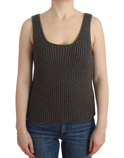 Ermanno Scervino Maglia Grigia Maglione Lavorato a Maglia Lana Merino