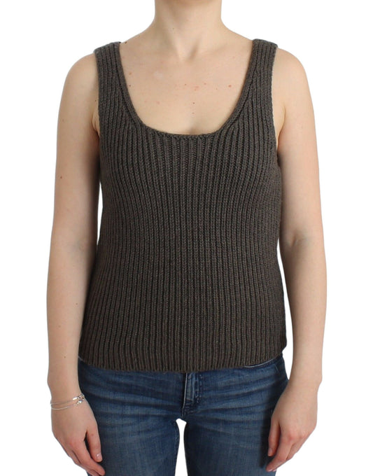 Ermanno Scervino Maglia Grigia Maglione Lavorato a Maglia Lana Merino