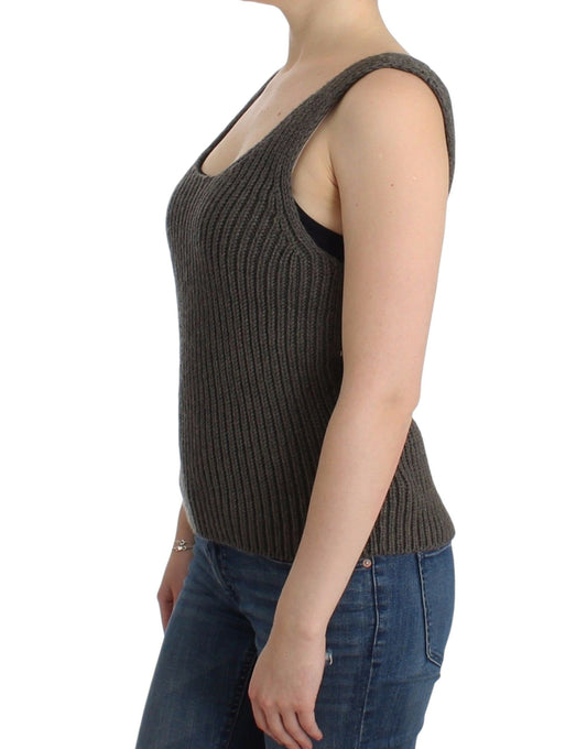 Ermanno Scervino Maglia Grigia Maglione Lavorato a Maglia Lana Merino