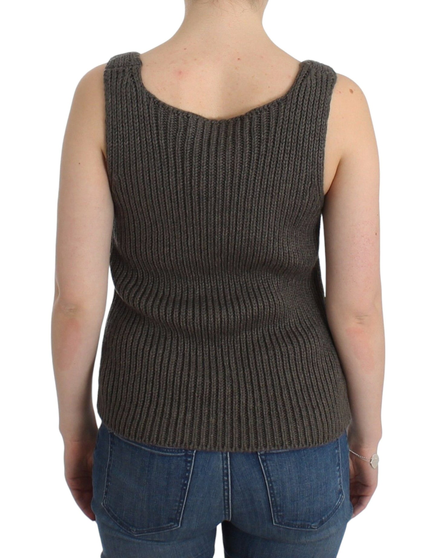 Ermanno Scervino Maglia Grigia Maglione Lavorato a Maglia Lana Merino