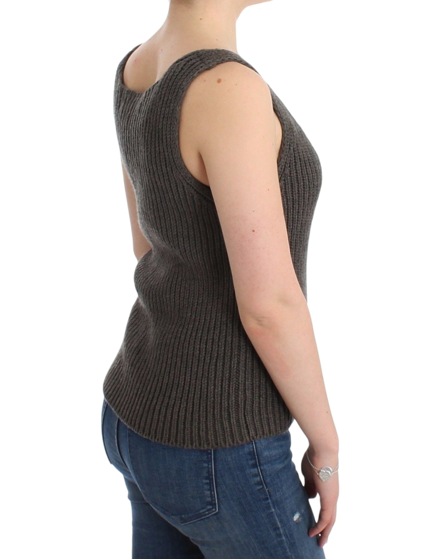 Ermanno Scervino Maglia Grigia Maglione Lavorato a Maglia Lana Merino
