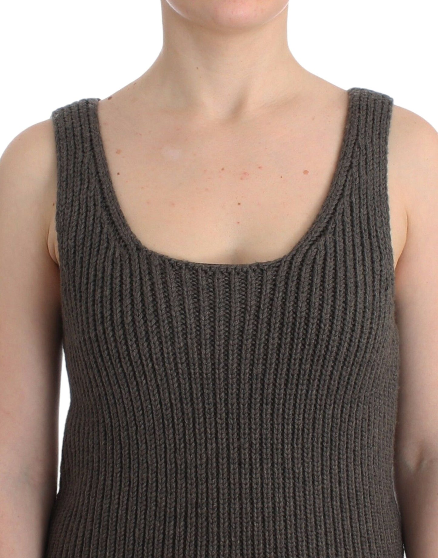 Ermanno Scervino Maglia Grigia Maglione Lavorato a Maglia Lana Merino
