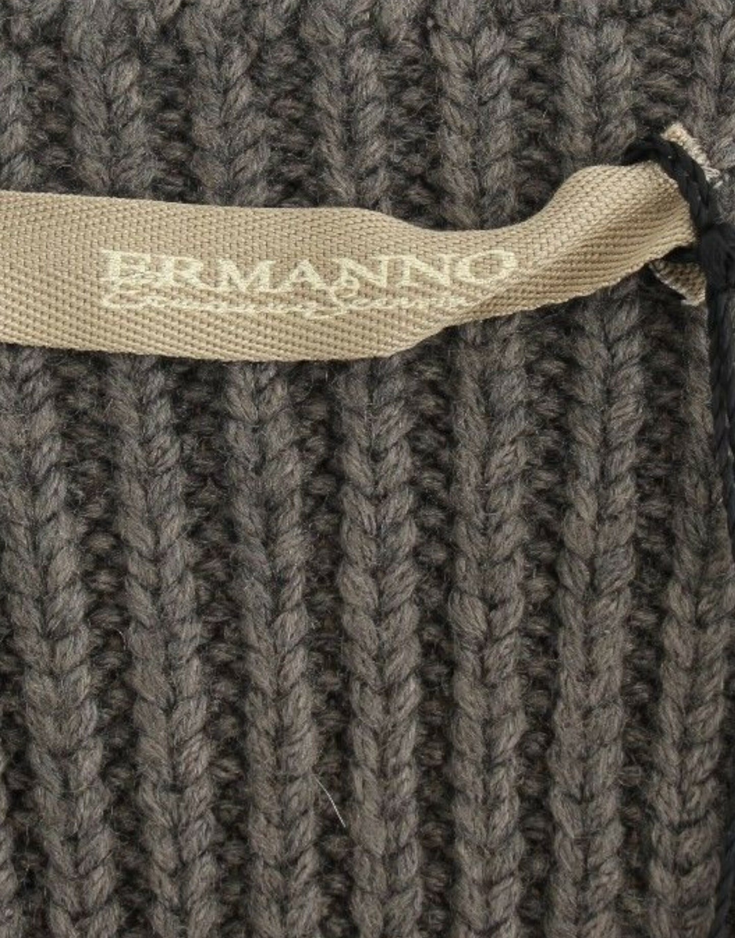 Ermanno Scervino Maglia Grigia Maglione Lavorato a Maglia Lana Merino