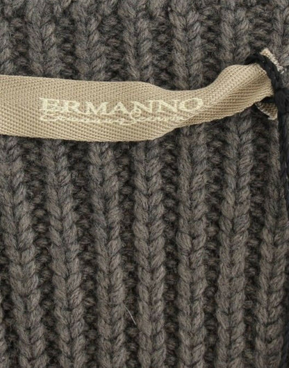 Ermanno Scervino Maglia Grigia Maglione Lavorato a Maglia Lana Merino