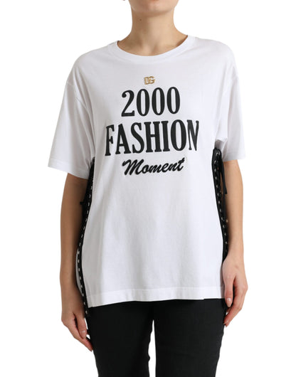 T-shirt Dolce &amp; Gabbana con stampa slogan bianca e dettagli allacciati