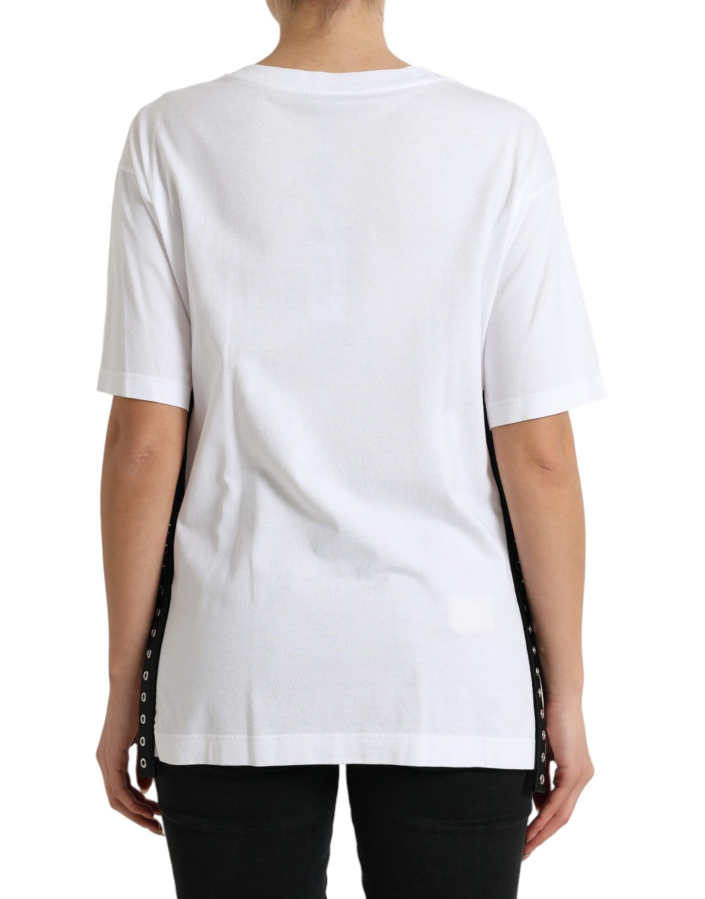 T-shirt Dolce &amp; Gabbana con stampa slogan bianca e dettagli allacciati