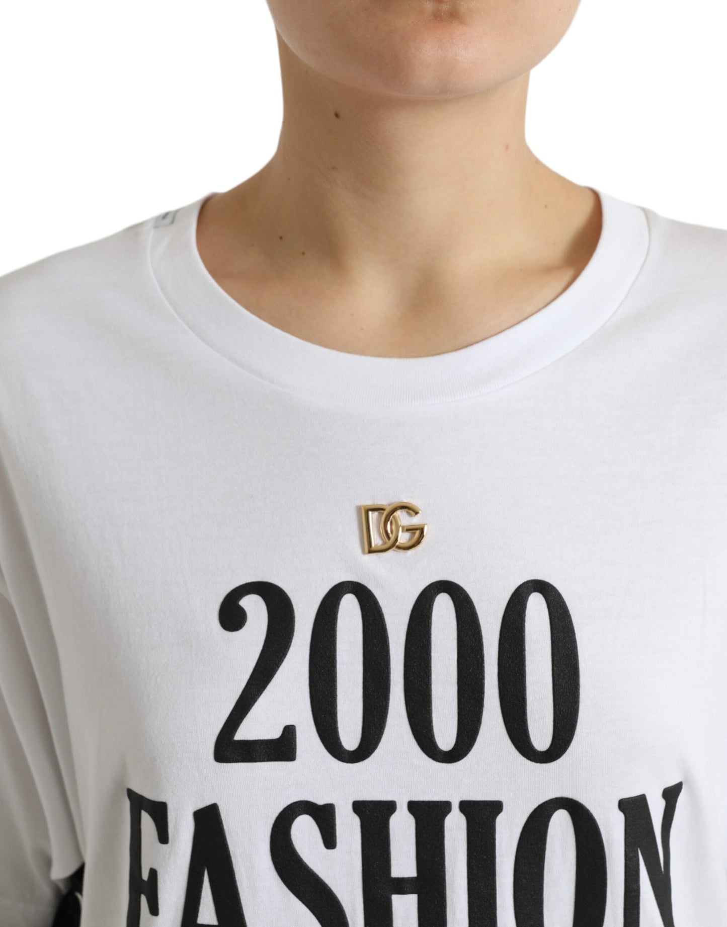 T-shirt Dolce &amp; Gabbana con stampa slogan bianca e dettagli allacciati