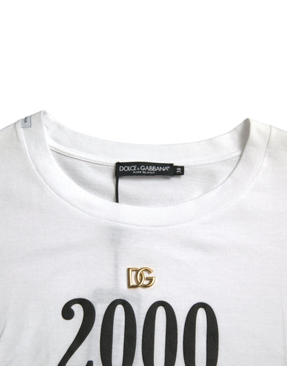 T-shirt Dolce &amp; Gabbana con stampa slogan bianca e dettagli allacciati