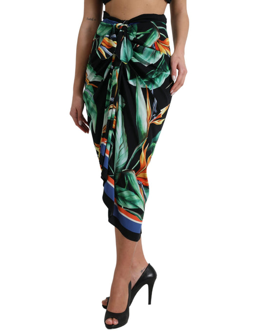 Gonna midi a portafoglio con vita alta in strelitzia nera Dolce &amp; Gabbana