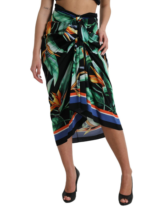 Gonna midi a portafoglio con vita alta in strelitzia nera Dolce &amp; Gabbana