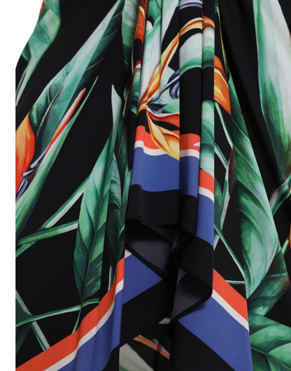 Gonna midi a portafoglio con vita alta in strelitzia nera Dolce &amp; Gabbana
