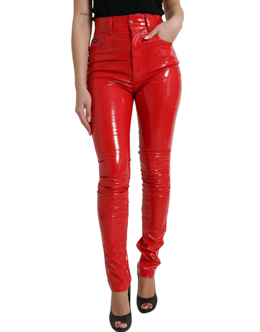 Pantaloni skinny a vita alta rosso lucido Dolce &amp; Gabbana