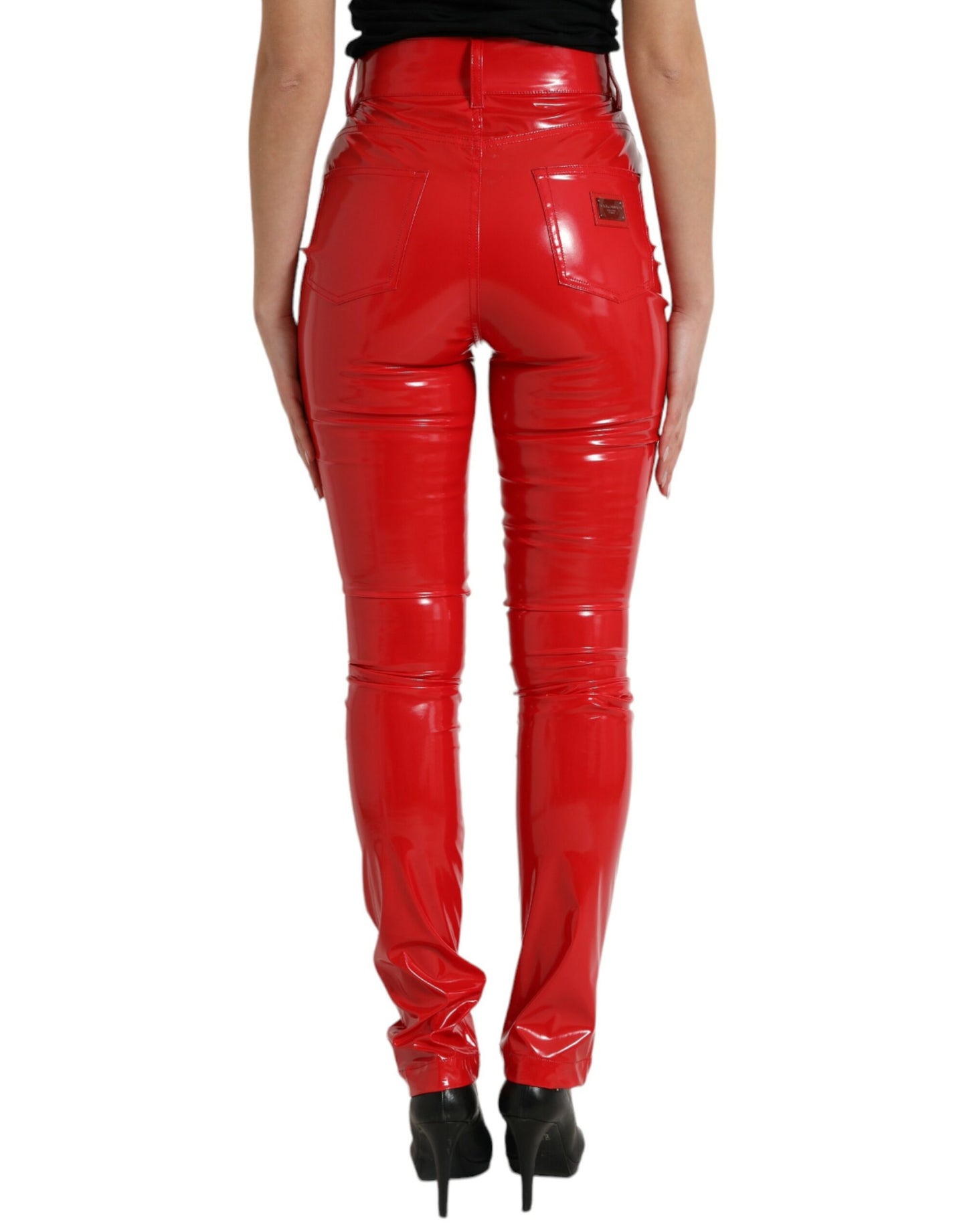 Pantaloni skinny a vita alta rosso lucido Dolce &amp; Gabbana