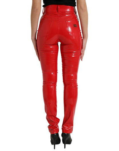 Pantaloni skinny a vita alta rosso lucido Dolce &amp; Gabbana