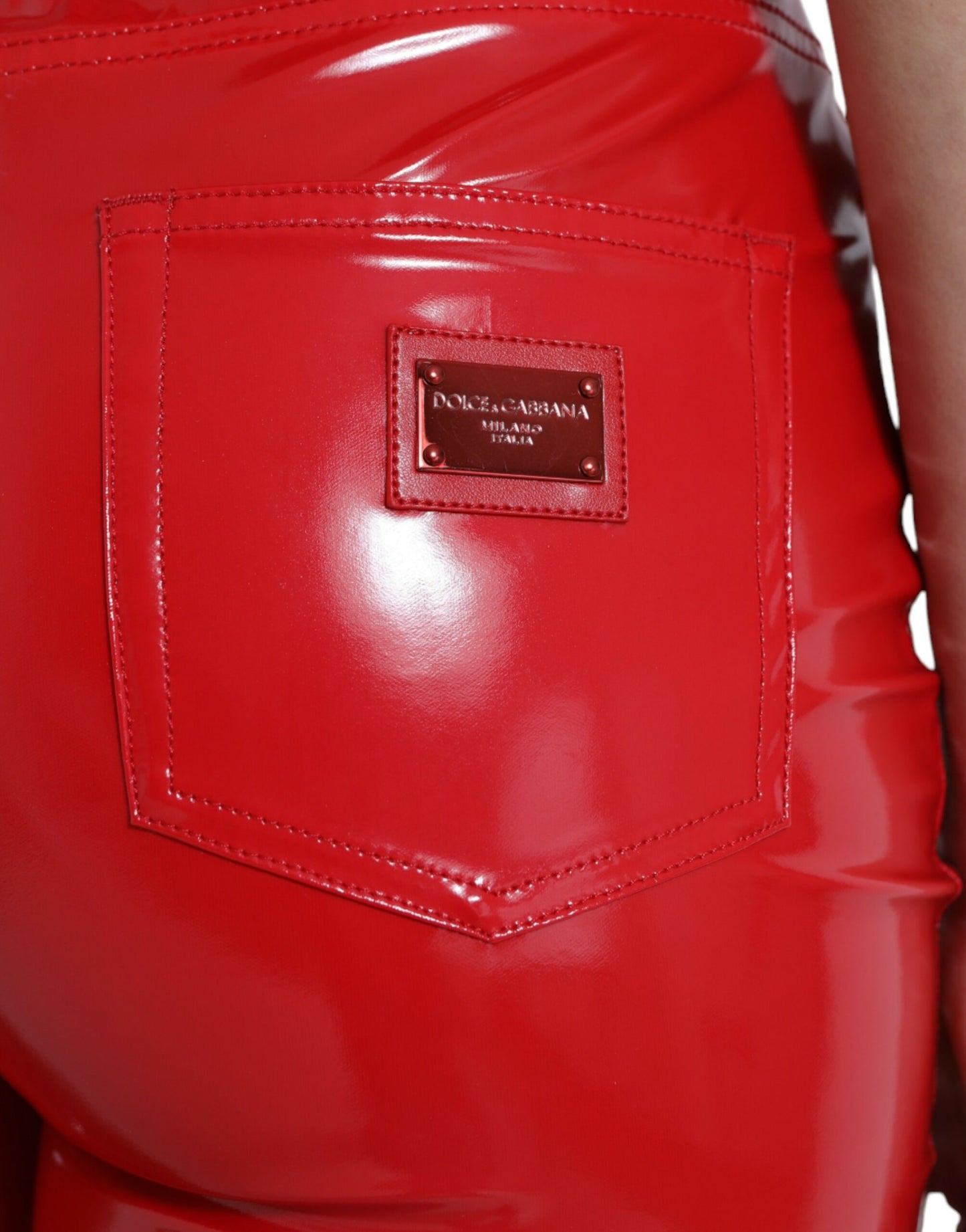 Pantaloni skinny a vita alta rosso lucido Dolce &amp; Gabbana