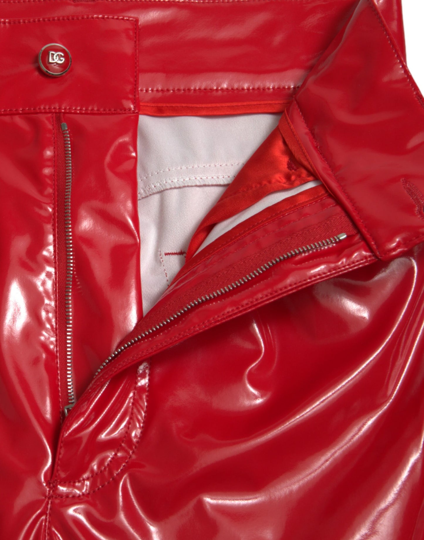 Pantaloni skinny a vita alta rosso lucido Dolce &amp; Gabbana