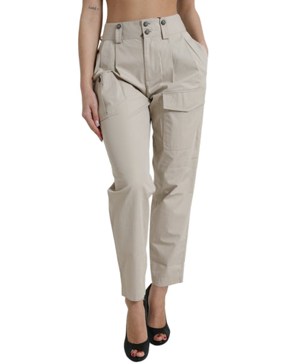 Pantaloni affusolati a vita alta in cotone beige Dolce &amp; Gabbana