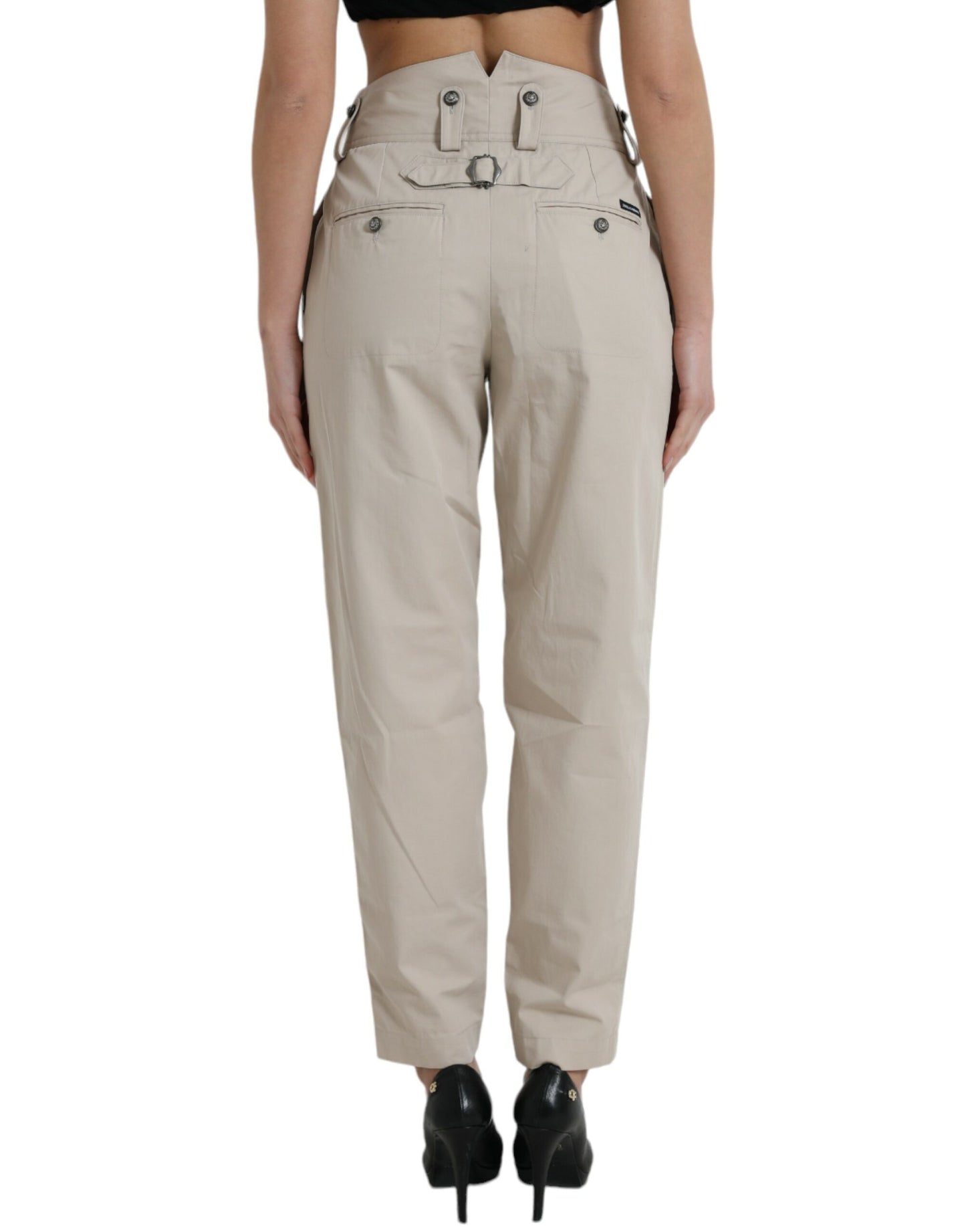 Pantaloni affusolati a vita alta in cotone beige Dolce &amp; Gabbana