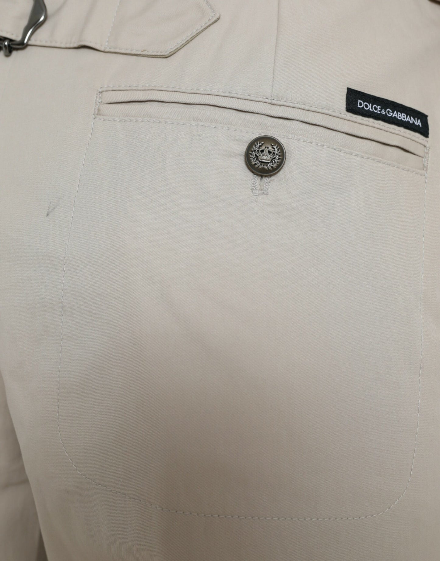 Pantaloni affusolati a vita alta in cotone beige Dolce &amp; Gabbana