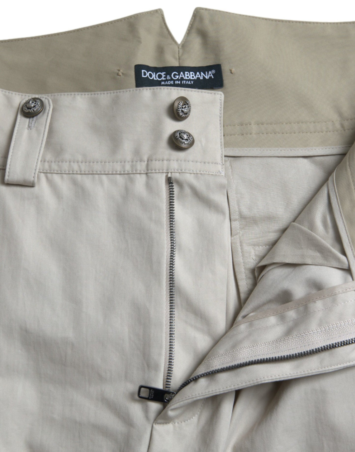 Pantaloni affusolati a vita alta in cotone beige Dolce &amp; Gabbana
