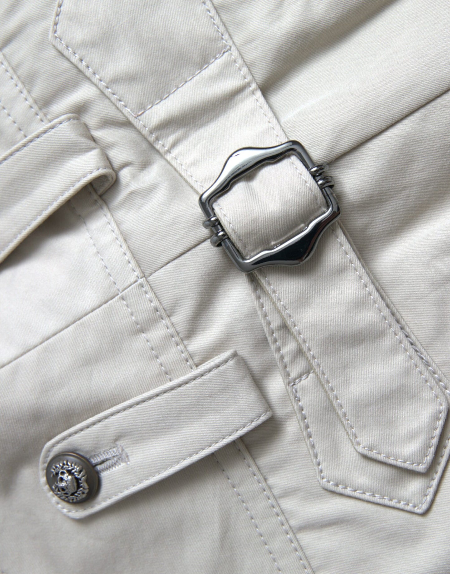 Pantaloni affusolati a vita alta in cotone beige Dolce &amp; Gabbana