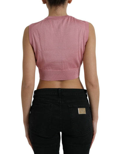 Canotta corta senza maniche con scollo rotondo rosa Dolce &amp; Gabbana