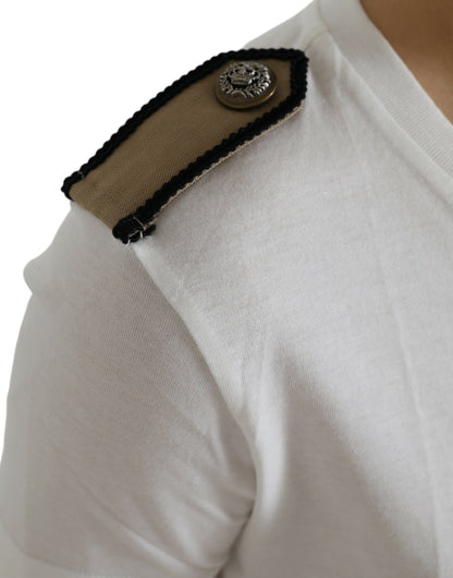 T-shirt girocollo in cotone con rose bianche e nere di Dolce &amp; Gabbana