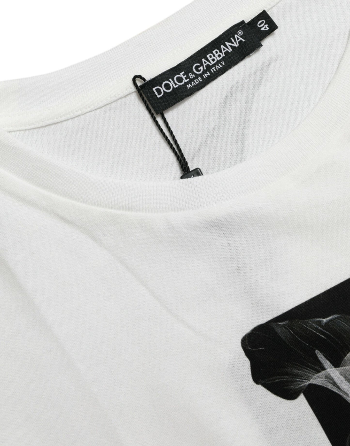 T-shirt girocollo in cotone con rose bianche e nere di Dolce &amp; Gabbana