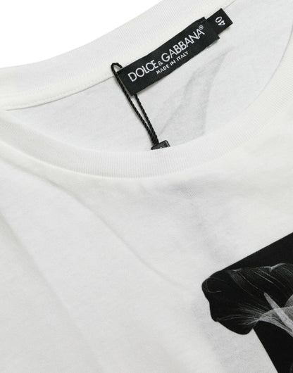 T-shirt girocollo in cotone con rose bianche e nere di Dolce &amp; Gabbana