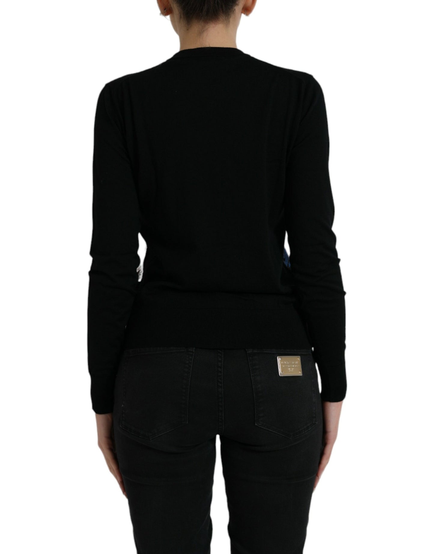 Dolce &amp; Gabbana Black Bird Wool Cardigan a maniche lunghe